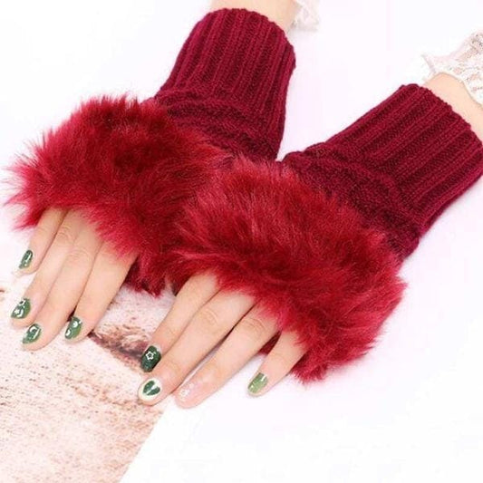 Women Stylish Gloves Elastic Keep Finger Warm Thicken Warm Faux Rabbit Hair Gloves