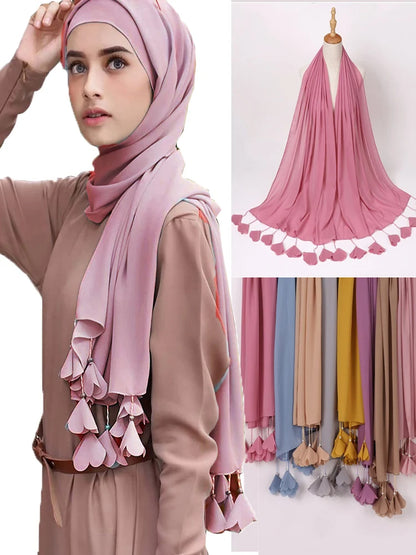 New Women Chiffon Bubble Scarf Solid Color Hijab