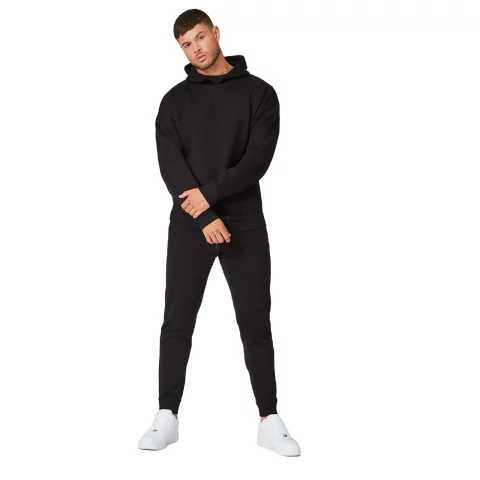 Basic Black Winter Casual Hooded Tracksuit