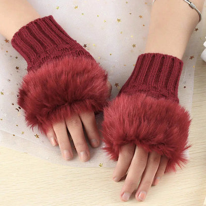 Women Stylish Gloves Elastic Keep Finger Warm Thicken Warm Faux Rabbit Hair Gloves