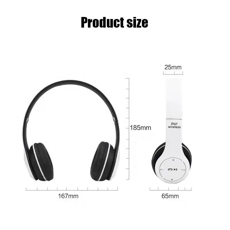 P47 BT 5.0 headphone headband Foldable true Wireless Stereo Bass Gaming Headset With Mic for Mobile Phone