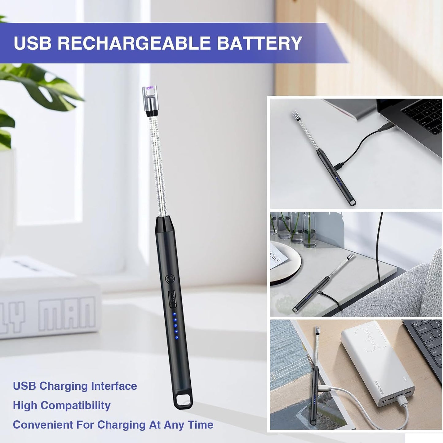 Rechargeable Elecrtric Kitchen Lighter - Stove Long Neck Arc 360° Flexible Lighter - Upgraded USB Electric Lighter not needed Gas - Orignal Best Quality Flameless Lighter for Stove / Candles / Grill / BBQ / Camping (Multicolour)