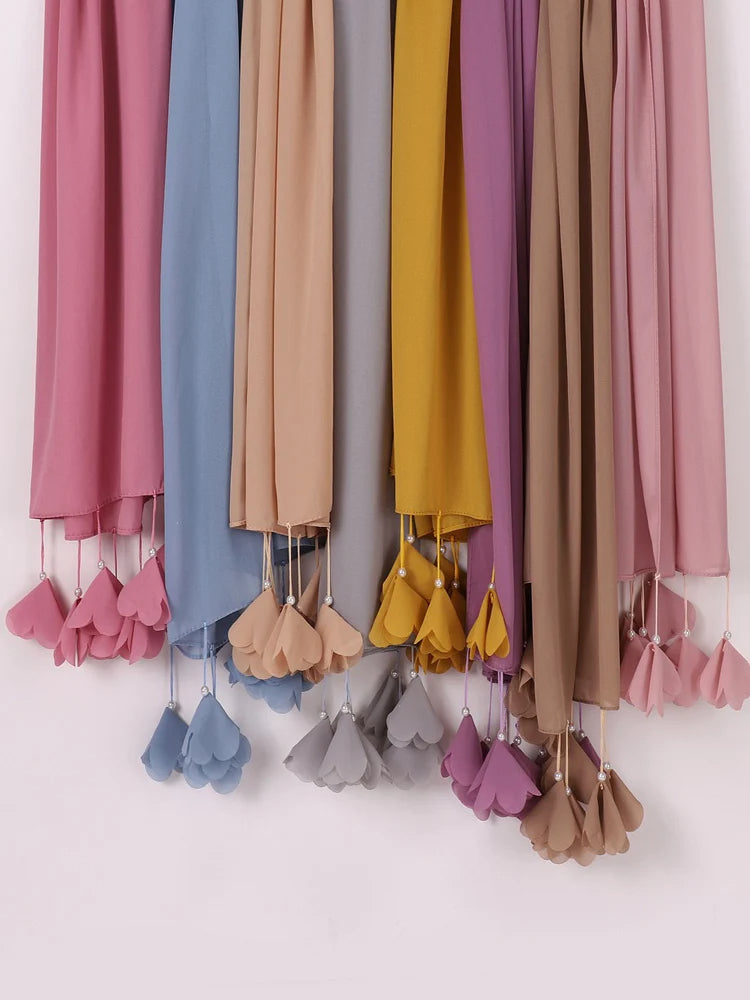 New Women Chiffon Bubble Scarf Solid Color Hijab