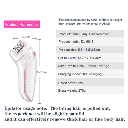 Epilator for Women Hair Remover Electric Razor USB Rechargeable