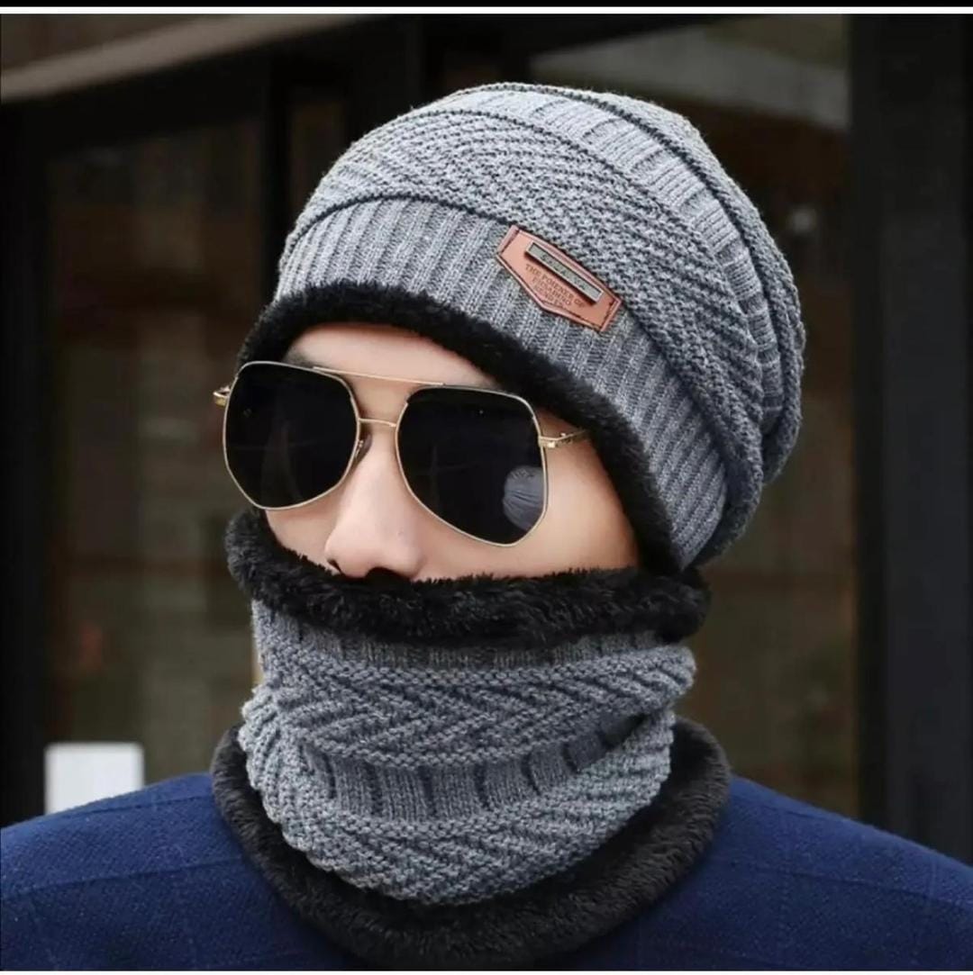 2 Pcs Wool Beanie And Neck Warmer