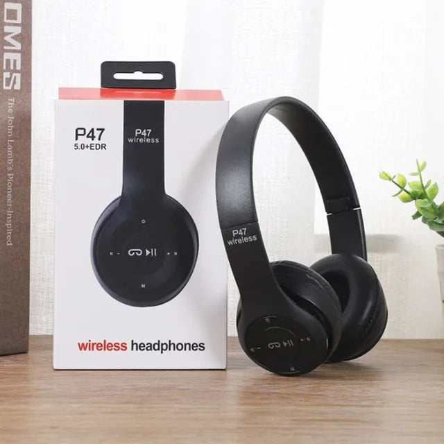 P47 BT 5.0 headphone headband Foldable true Wireless Stereo Bass Gaming Headset With Mic for Mobile Phone