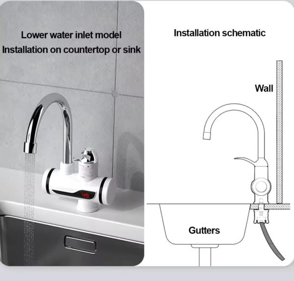 Electric Water Heating Faucet - For Kitchens and Bathrooms